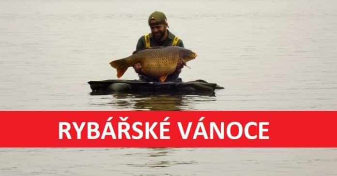 Rybář drží velkého kapra ve vodě nad podložkou pod ryby