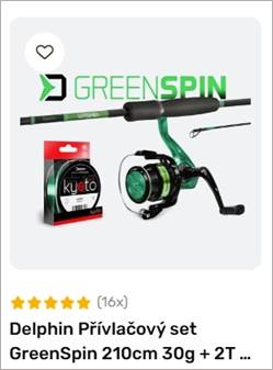 Product collage for GreenSpin fishing rod set: 210 cm rod with reel and Kyoto line.