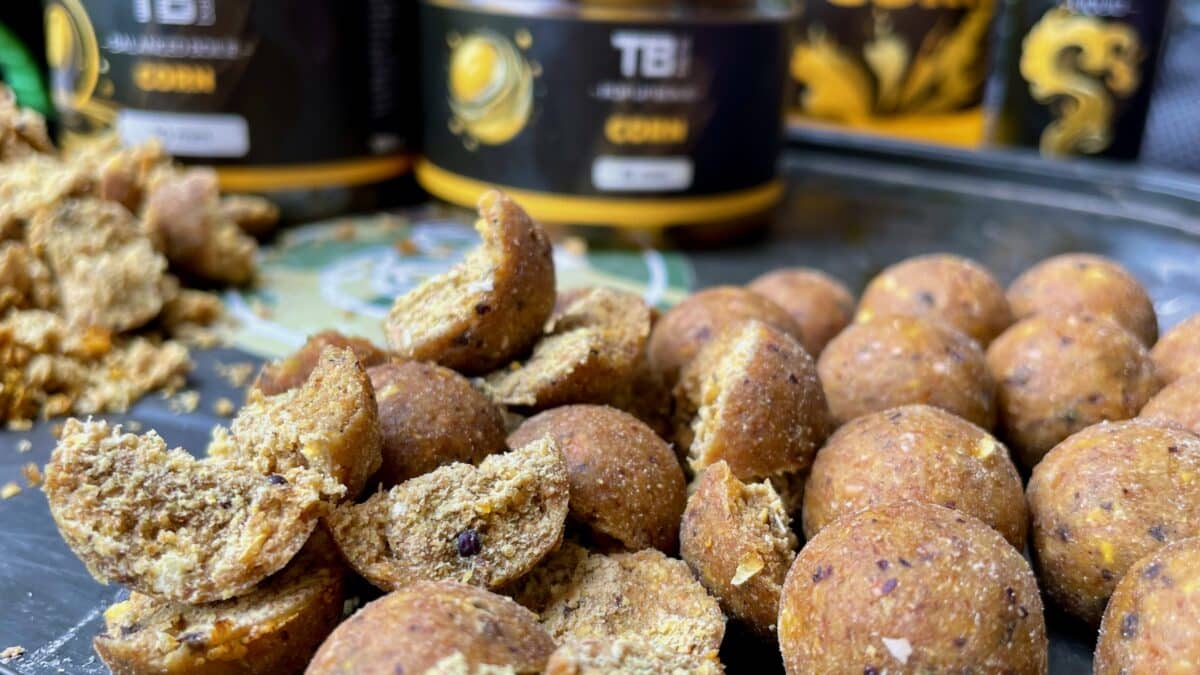 Close-up of small, crumb-coated brown bites arranged on a tray, with blurred jars in the background suggesting a kitchen or food display.