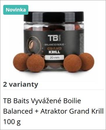 Jar of TB Baits Balanced + Attractor Grand Krill with brown boilies arranged around it.
