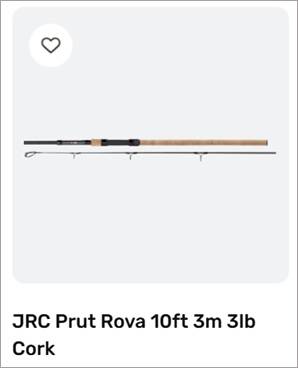 Horizontal fishing rod with cork handle and reel seat on a pale gray background; product: JRC Prut Rova 10ft/3m, 3lb cork
