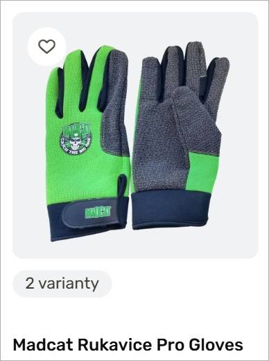 Pair of Madcat Rukavice Pro gloves in neon green and dark gray, with logo on the back and blue cuffs; shows two variant option.