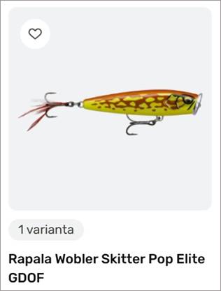 Product image of Rapala Wobler Skitter Pop Elite GDOF fishing lure, yellow-green body with red/orange markings, side view with treble hooks.