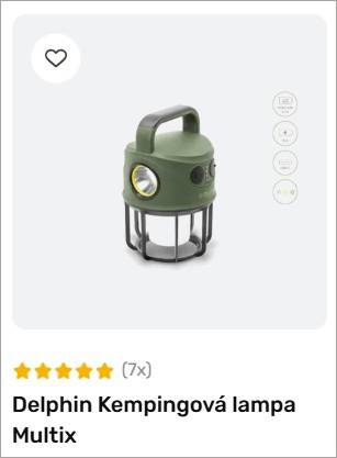 Delphin Multix camping lamp, green with a handle, on a light gray background.