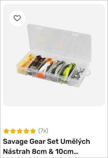 Open tackle box with several fishing lures organized in compartments, featuring orange, black, and neon-colored soft baits.