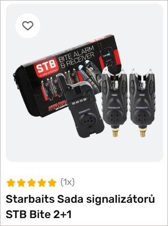 STB Bite alarm set: two bite alarms and a wireless receiver, black devices with red packaging in a product box.