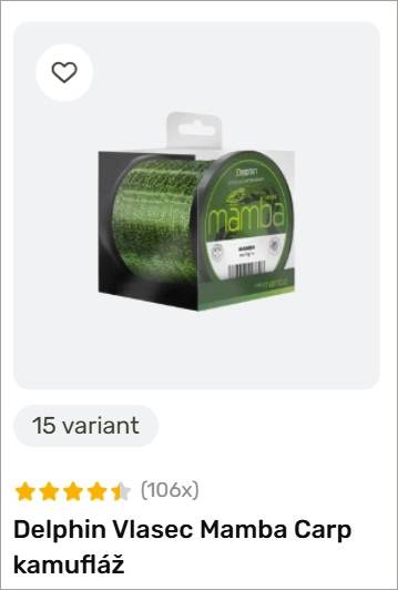Product image: Delphin Vlasec Mamba Carp kamufláž fishing line spool in green packaging on a light background (15 variant).