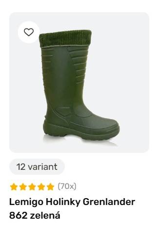 Green Lemigo Grenlander 862 green rubber boot displayed upright on white background, product image for a catalog.