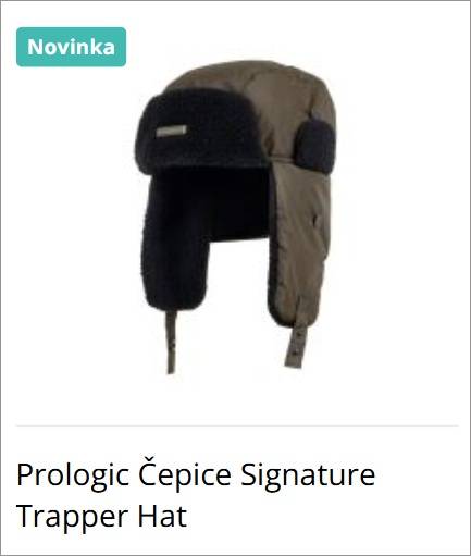 Trapper hat with ear flaps in brown and black, Prologic Signature, shown on a white background (Novinka badge top-left).